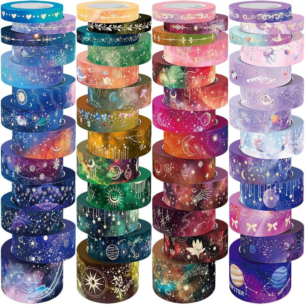 52 Rolls Washi Tape Set, Gold Foil Galaxy Washi Tape for Journaling Supplies, 4